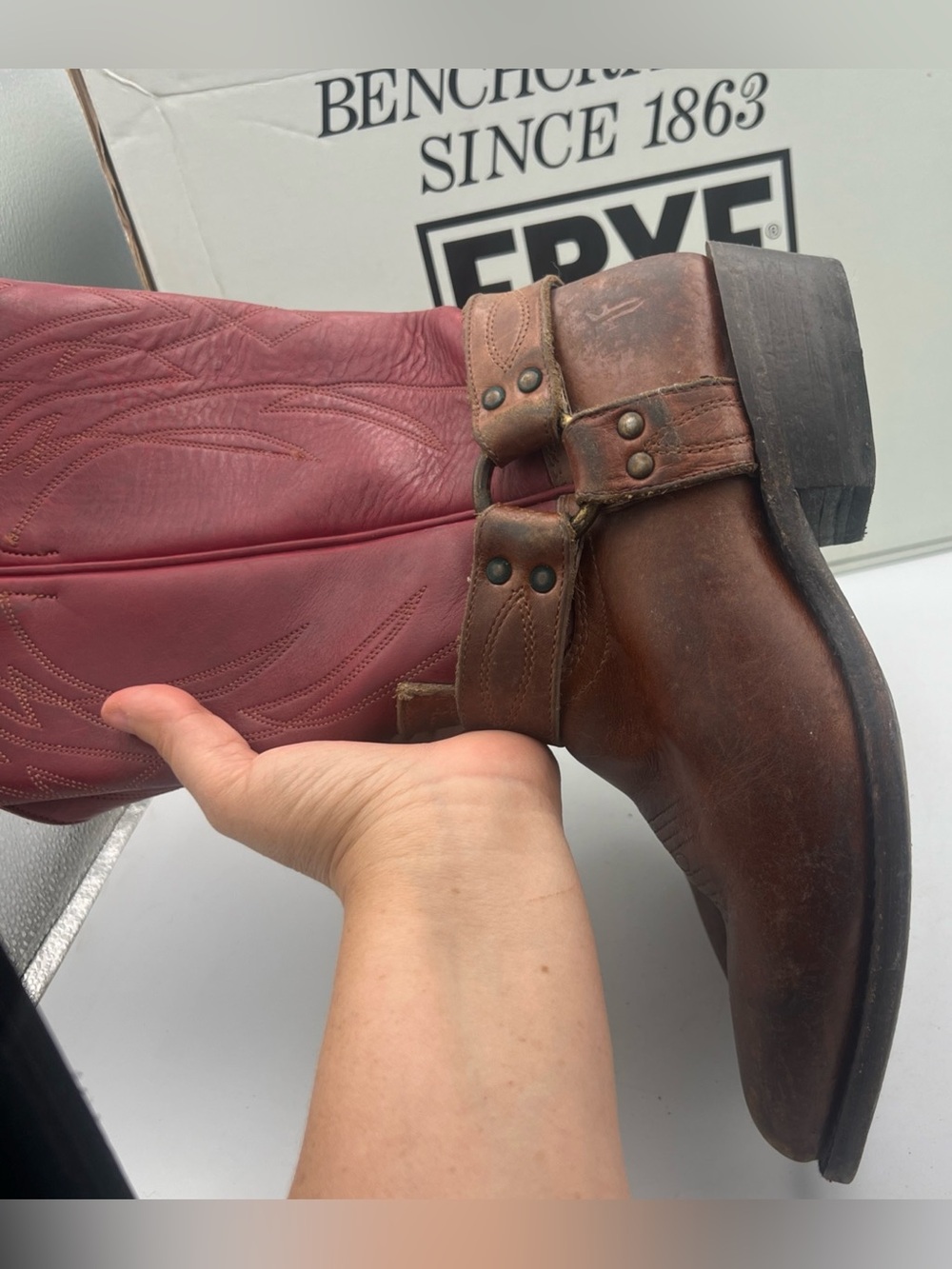 FRYE in Box FRYE Women's Billy Harness Western Boots Burgundy Multi Size 8M - Picture 12 of 14